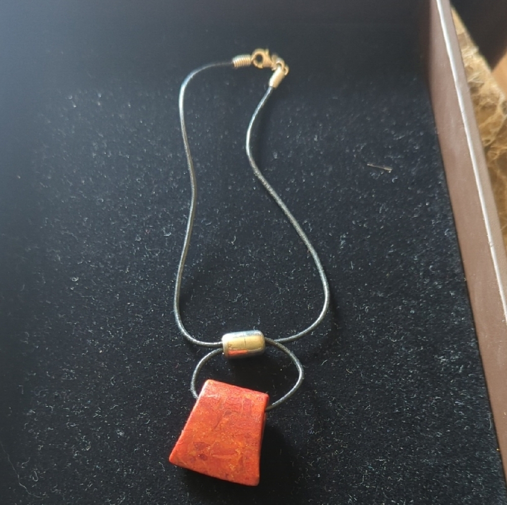 Silpada Red and Gold Necklace with Textured Pendant